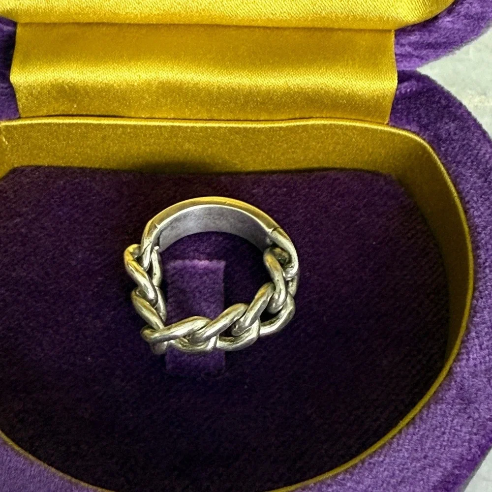 Gucci 678711 Unisex Sterling Silver Chain Ring with Black plaque, SZ 18